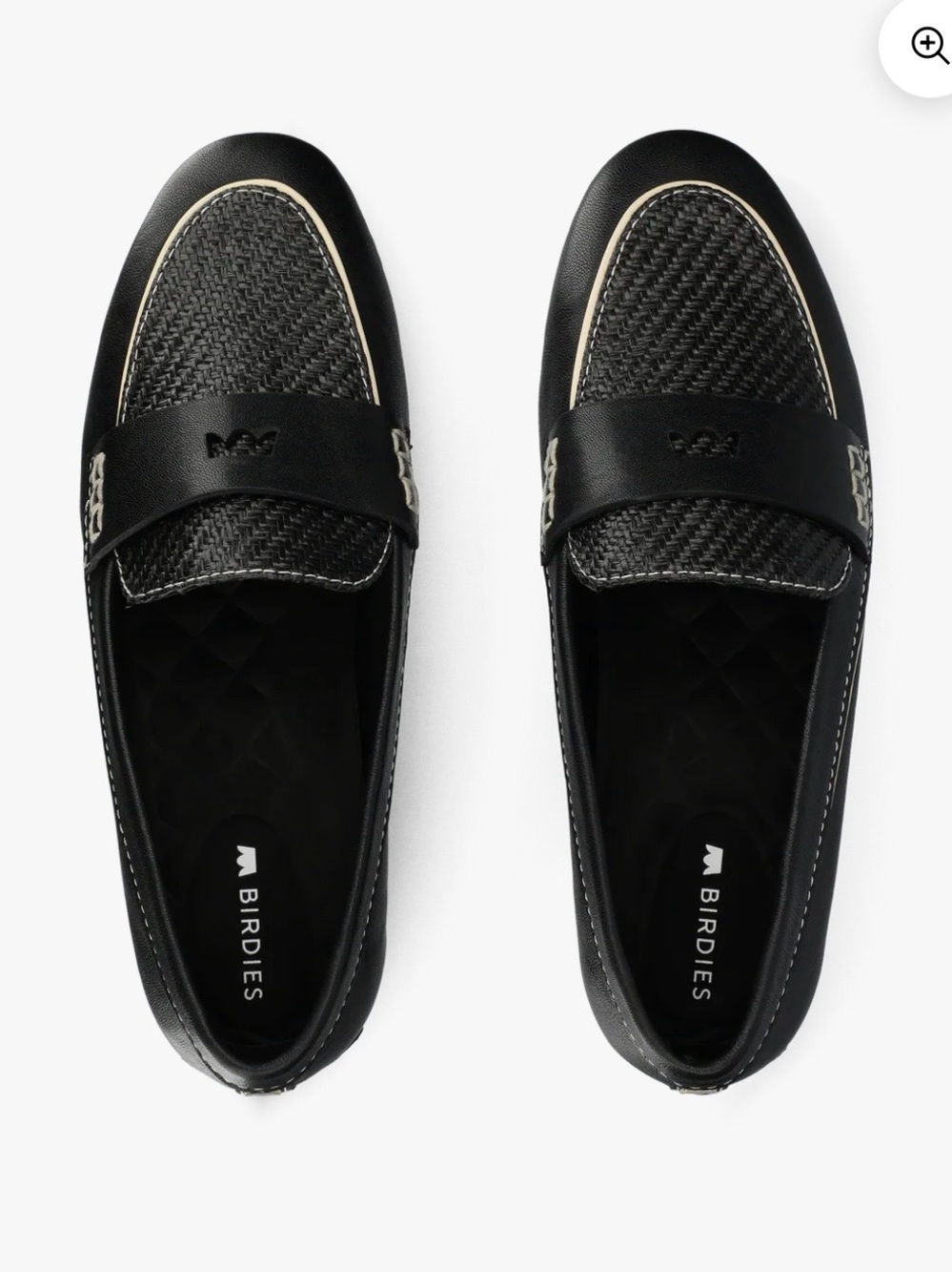 Birdies Vesper Driver Loafers Black Leather Raffia - NWT Size 9